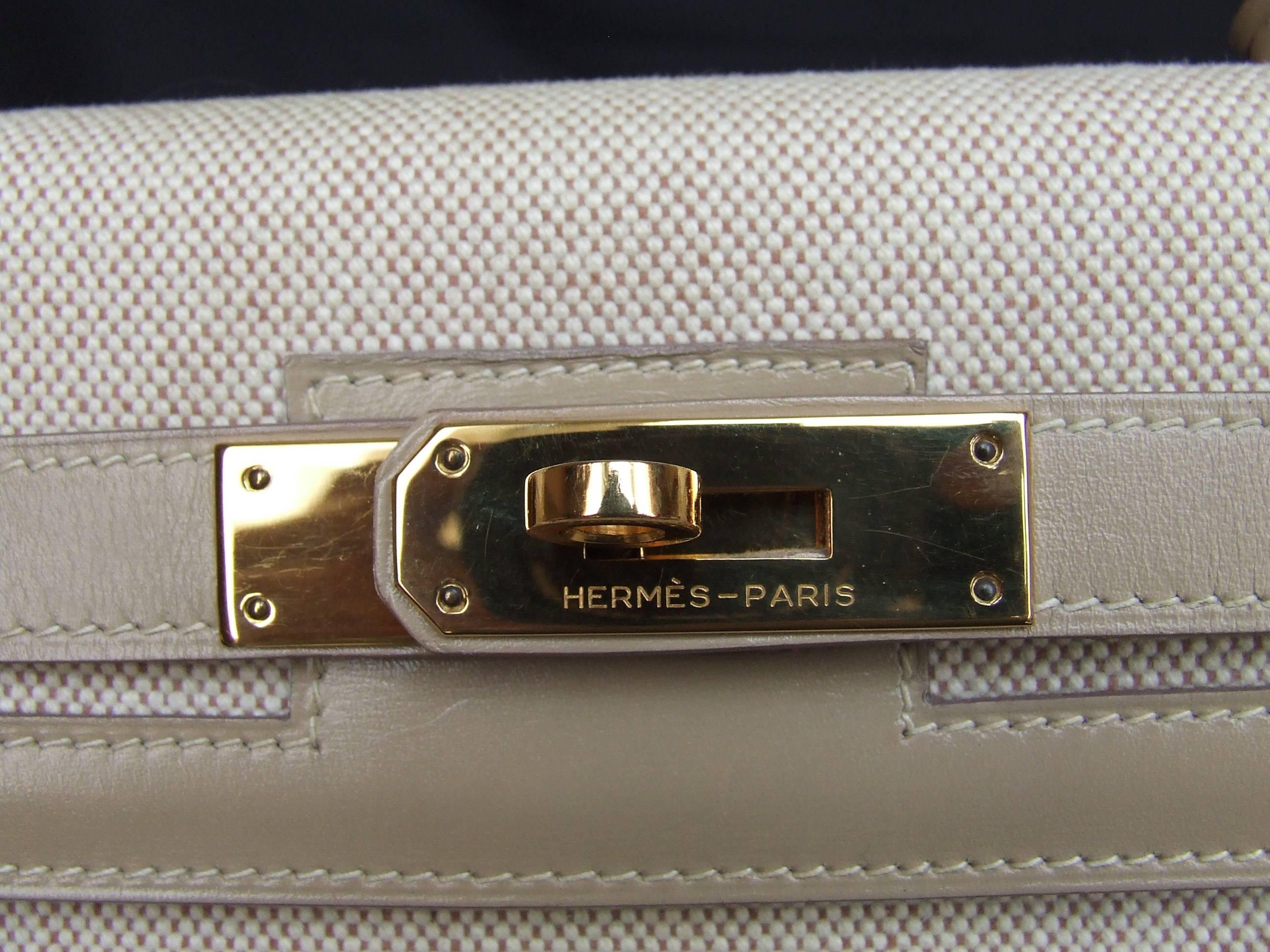 Hermès Kelly Bag Sellier Bi Matiere Toile Canvas Beige Leather Ghw 28 cm Strap 1