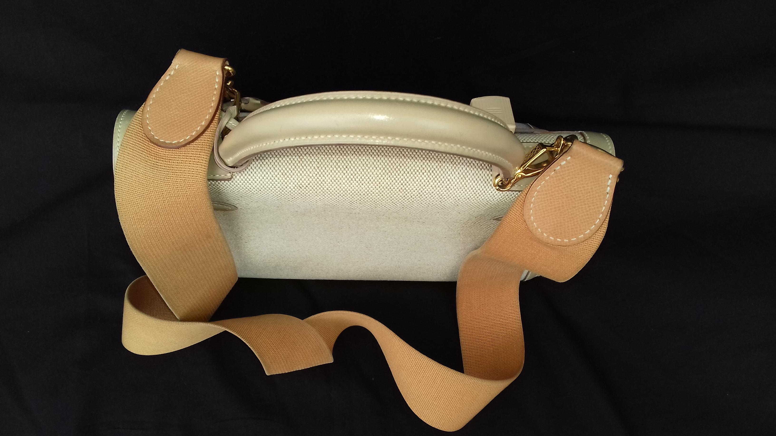 Hermès Kelly Bag Sellier Bi Matiere Toile Canvas Beige Leather Ghw 28 cm Strap 12