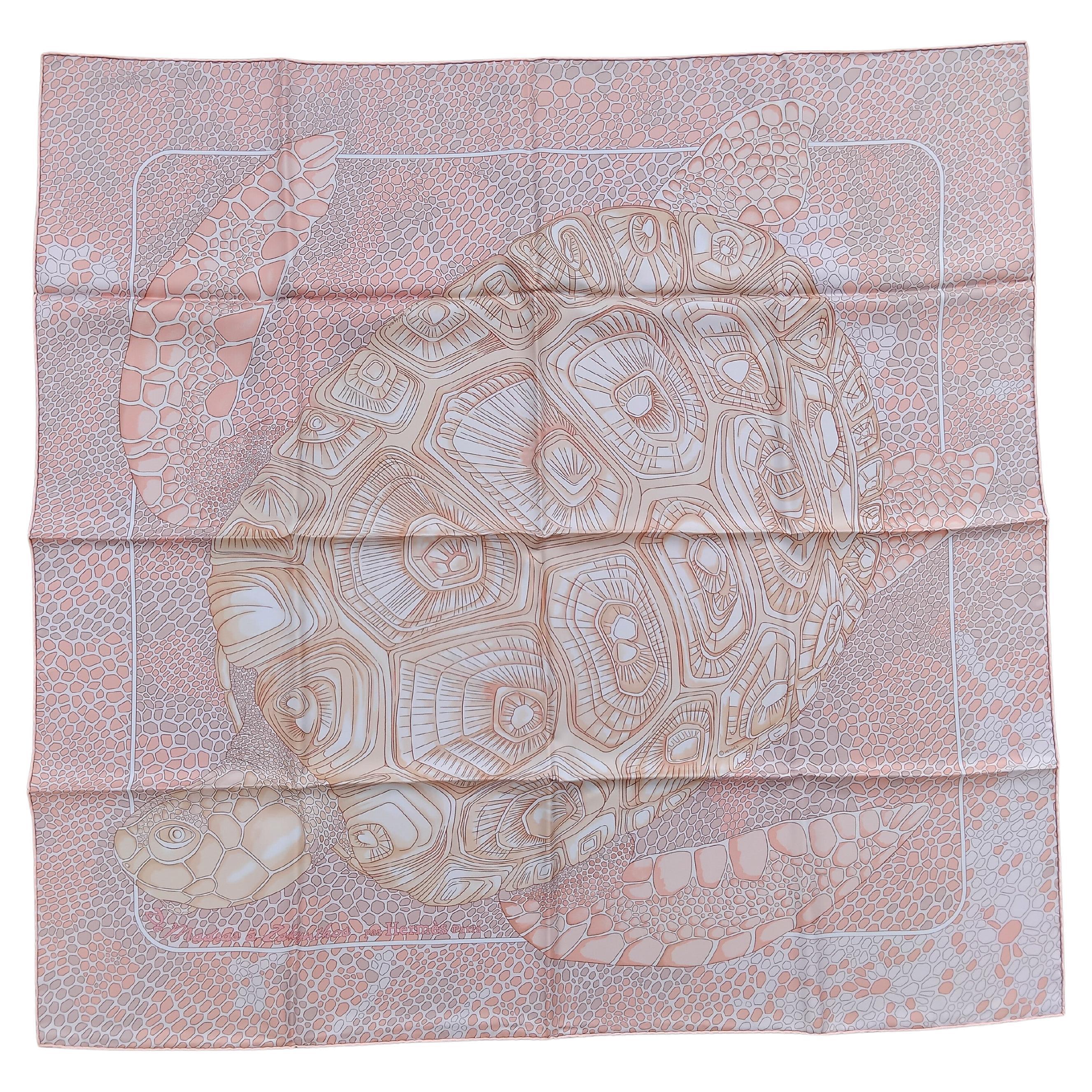 Hermès Silk Scarf De Madras A Zakynthos Turtle Pink Beige 35 inches For Sale