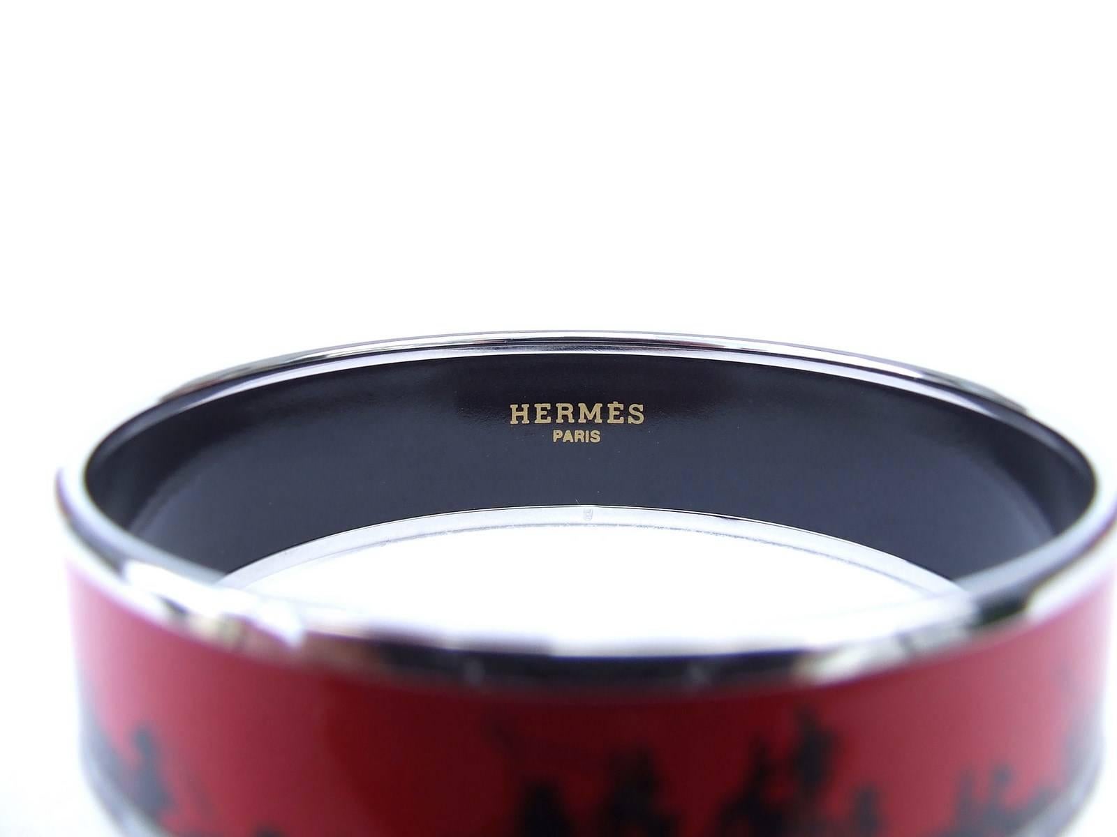 Hermes Printed Enamel Bracelet Les Ponts de Paris Paris's Bridges PHW Size 65  5