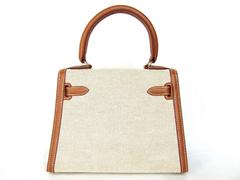 Extremely RARE HERMES Mini Kelly 20 cm Sellier Bag Canvas Gold Leather GHW