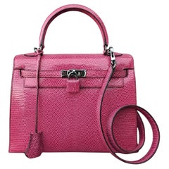 Hermès Kelly 25 cm Sellier Fuchsia Pink Lizard Ruth Hdw With Mirror