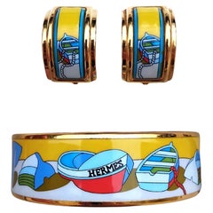 Hermès Matching Set Enamel Bracelet Earrings Thalassa Boat 70 Ghw