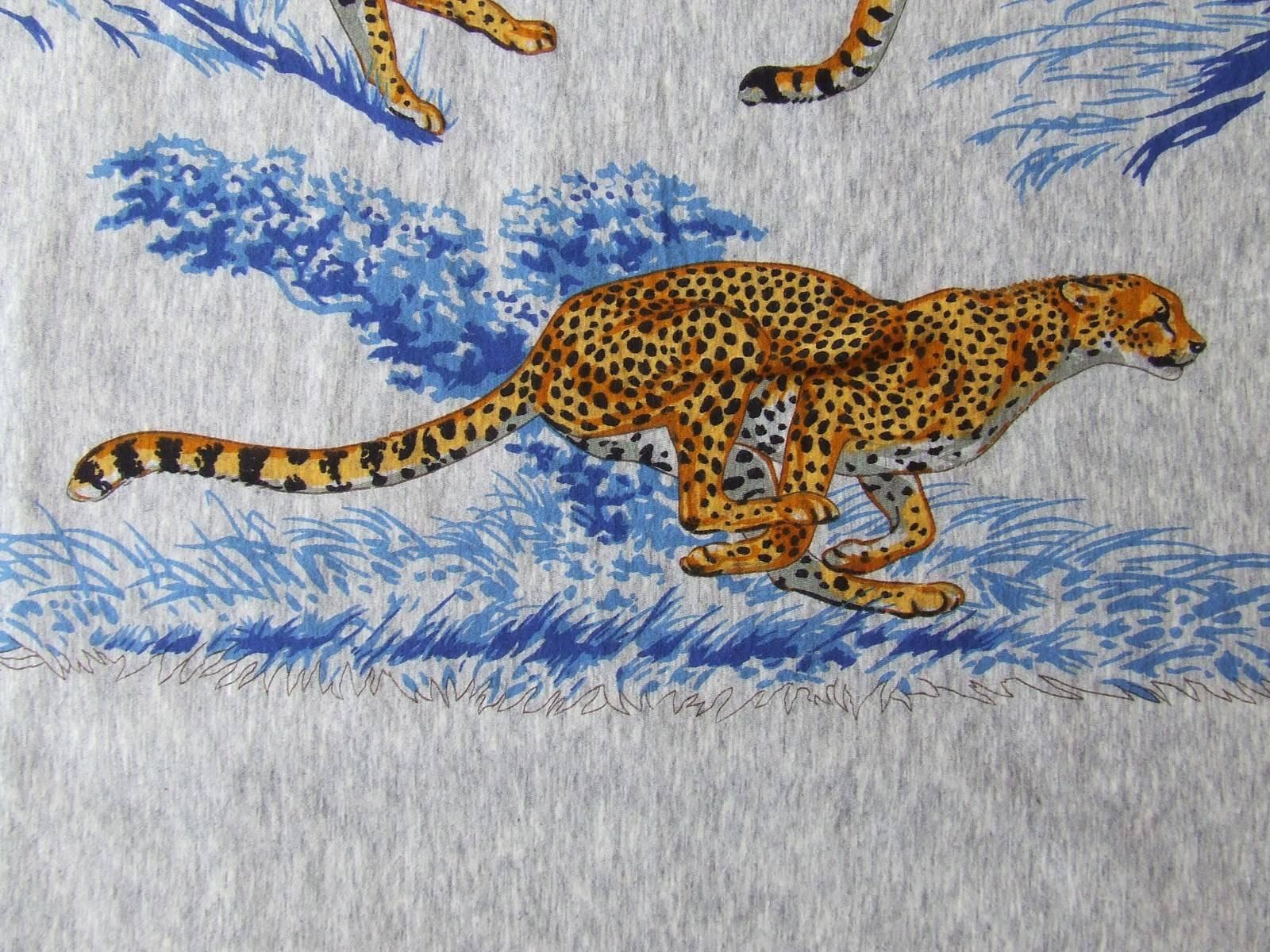 Women's Rare Hermes Cotton Scarf Shawl T-Shirt Guepards Cheetahs Grey 110 cm