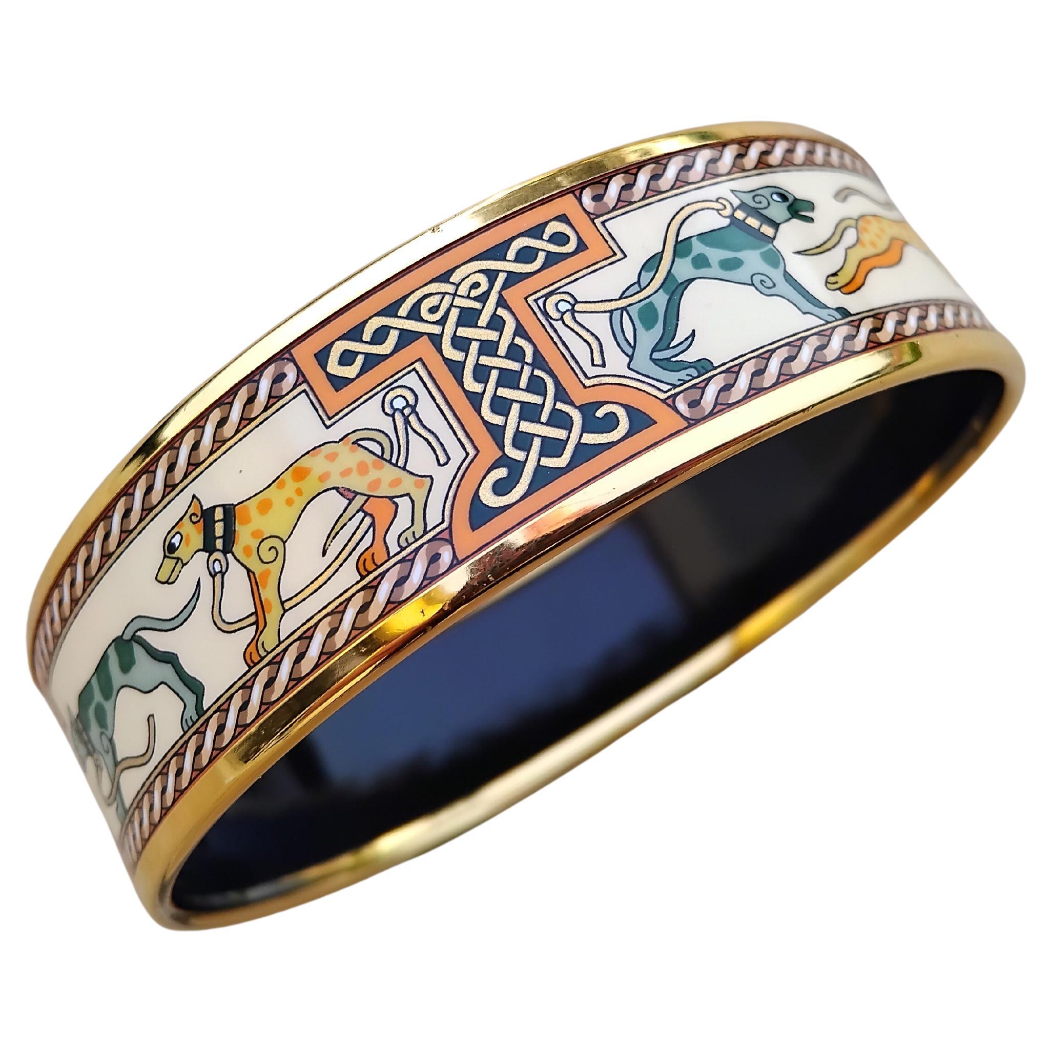 Hermès Bracelet émail lévriers Lévriers Dogs Or Hdw Taille 70 en vente 8