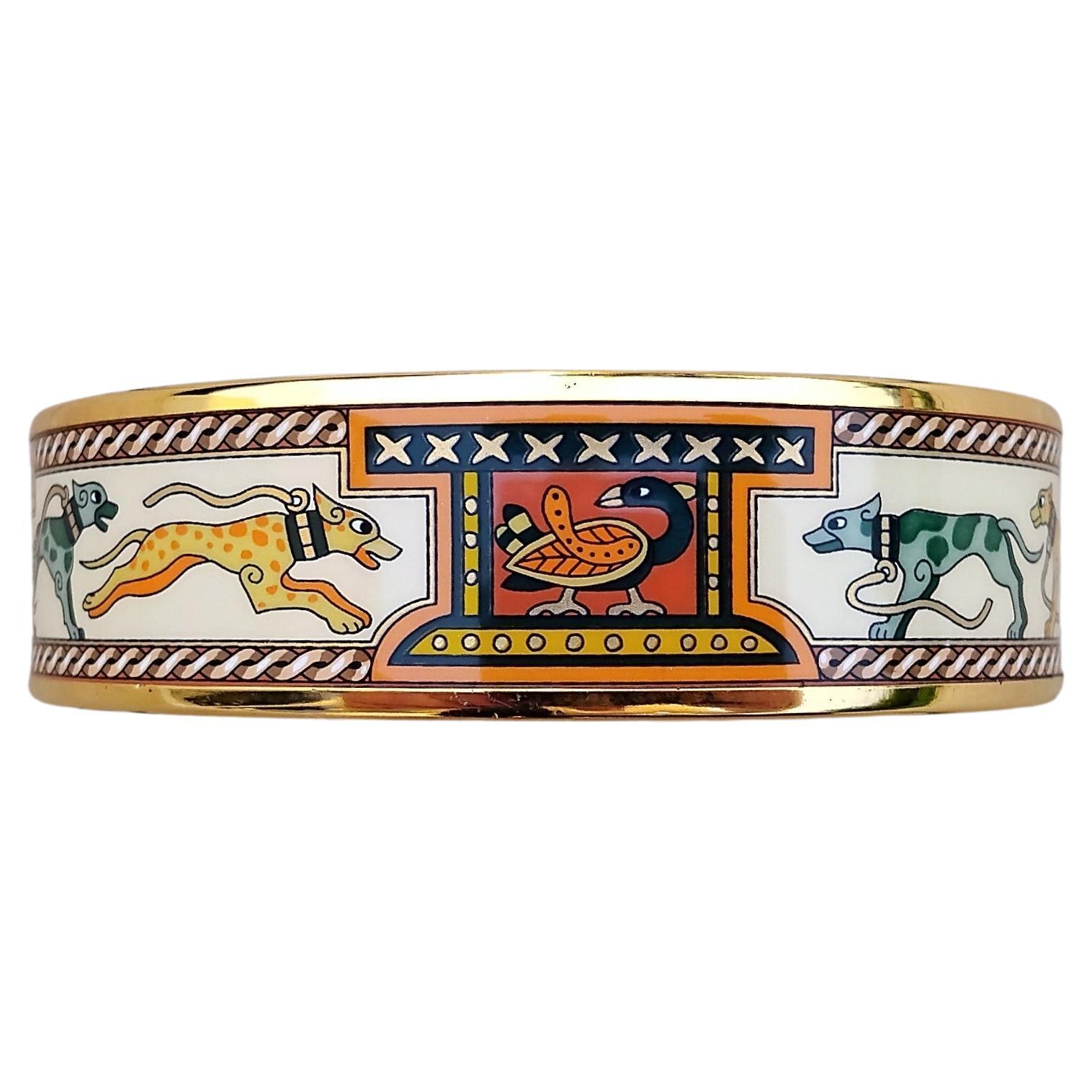 Hermès Bracelet émail lévriers Lévriers Dogs Or Hdw Taille 70 en vente 7