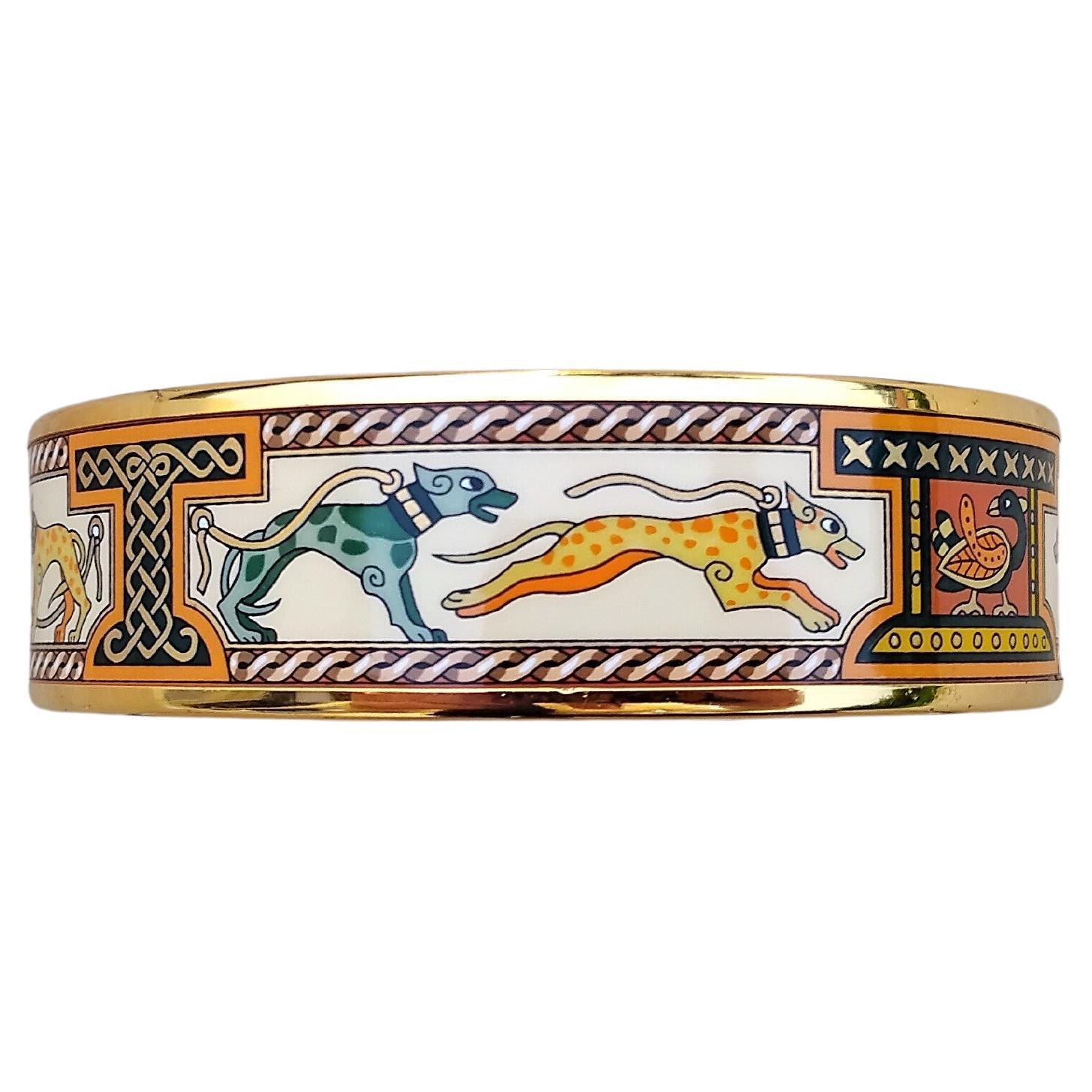 Hermès Bracelet émail lévriers Lévriers Dogs Or Hdw Taille 70 en vente 6