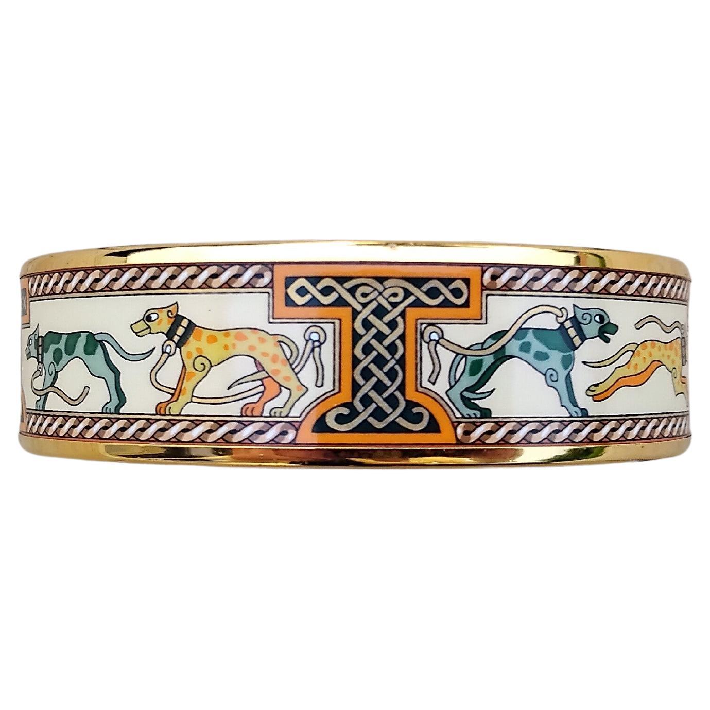 Hermès Bracelet émail lévriers Lévriers Dogs Or Hdw Taille 70 en vente 5