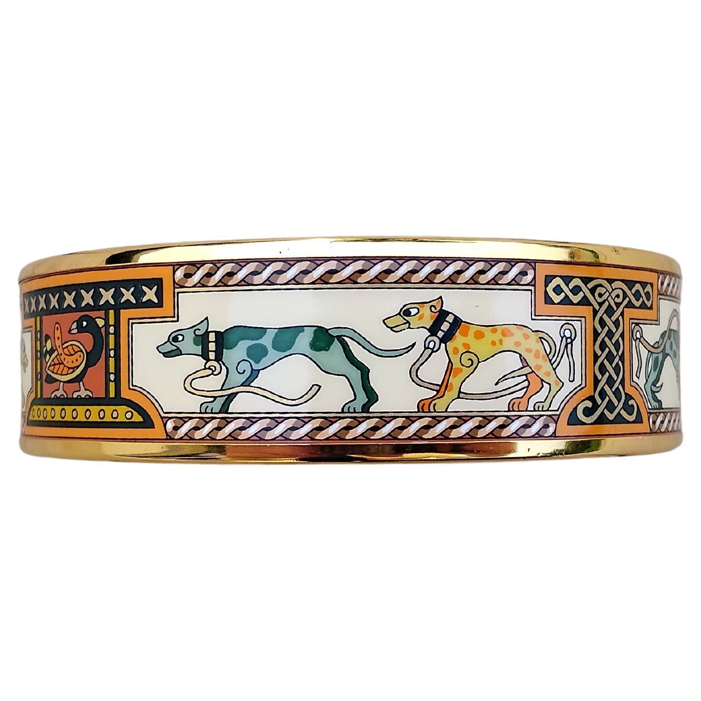 Hermès Bracelet émail lévriers Lévriers Dogs Or Hdw Taille 70 en vente 4
