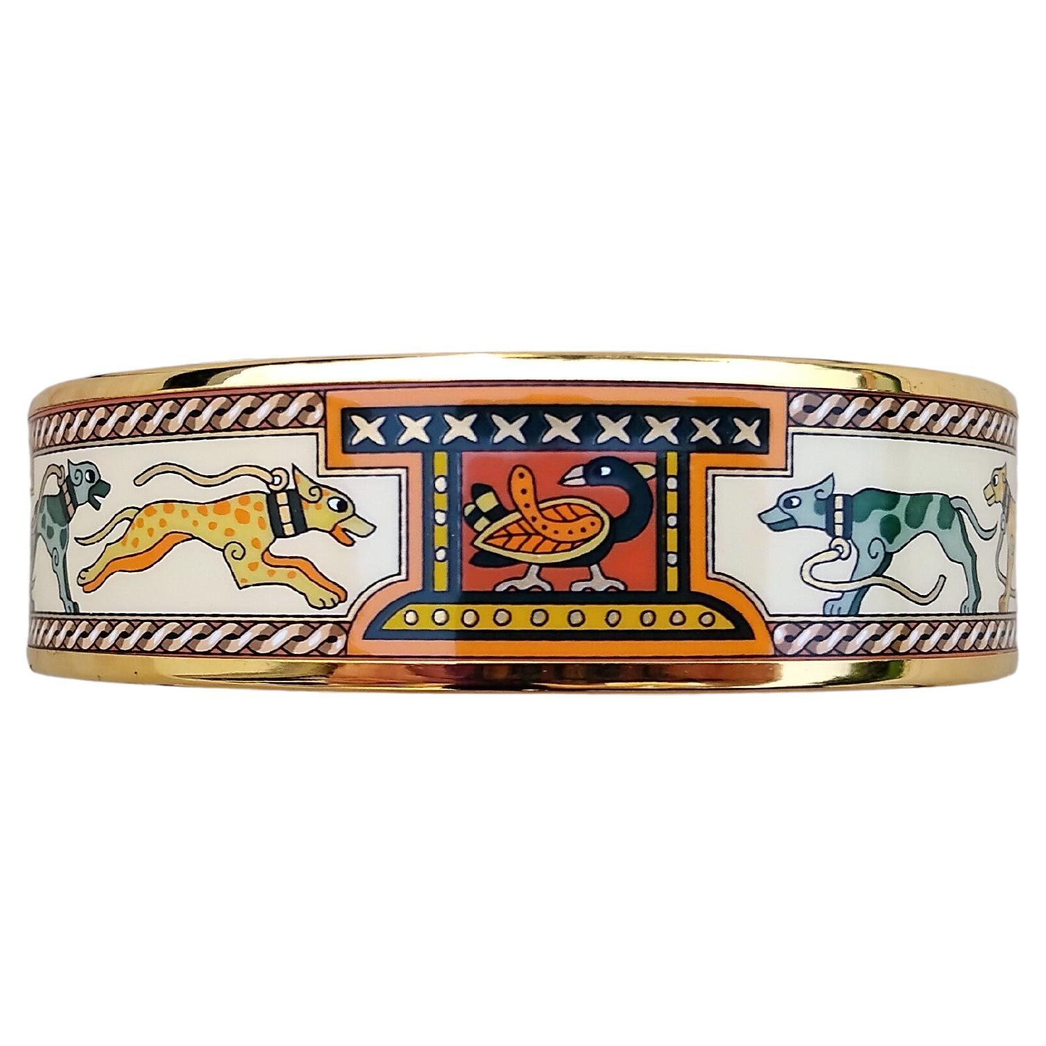 Hermès Bracelet émail lévriers Lévriers Dogs Or Hdw Taille 70 en vente 3