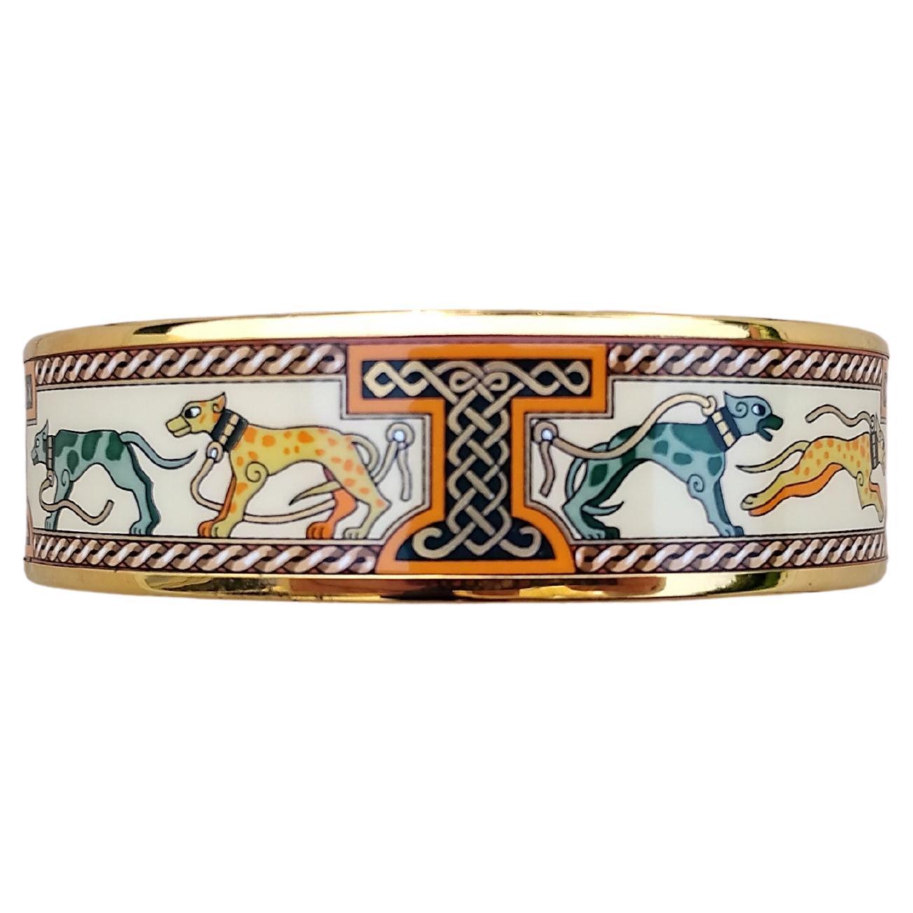 Hermès Bracelet émail lévriers Lévriers Dogs Or Hdw Taille 70 en vente 2