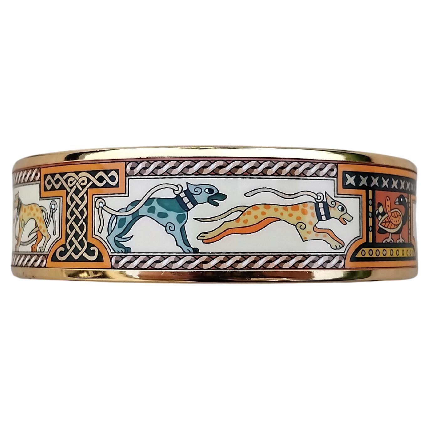 Hermès Bracelet émail lévriers Lévriers Dogs Or Hdw Taille 70 en vente 1
