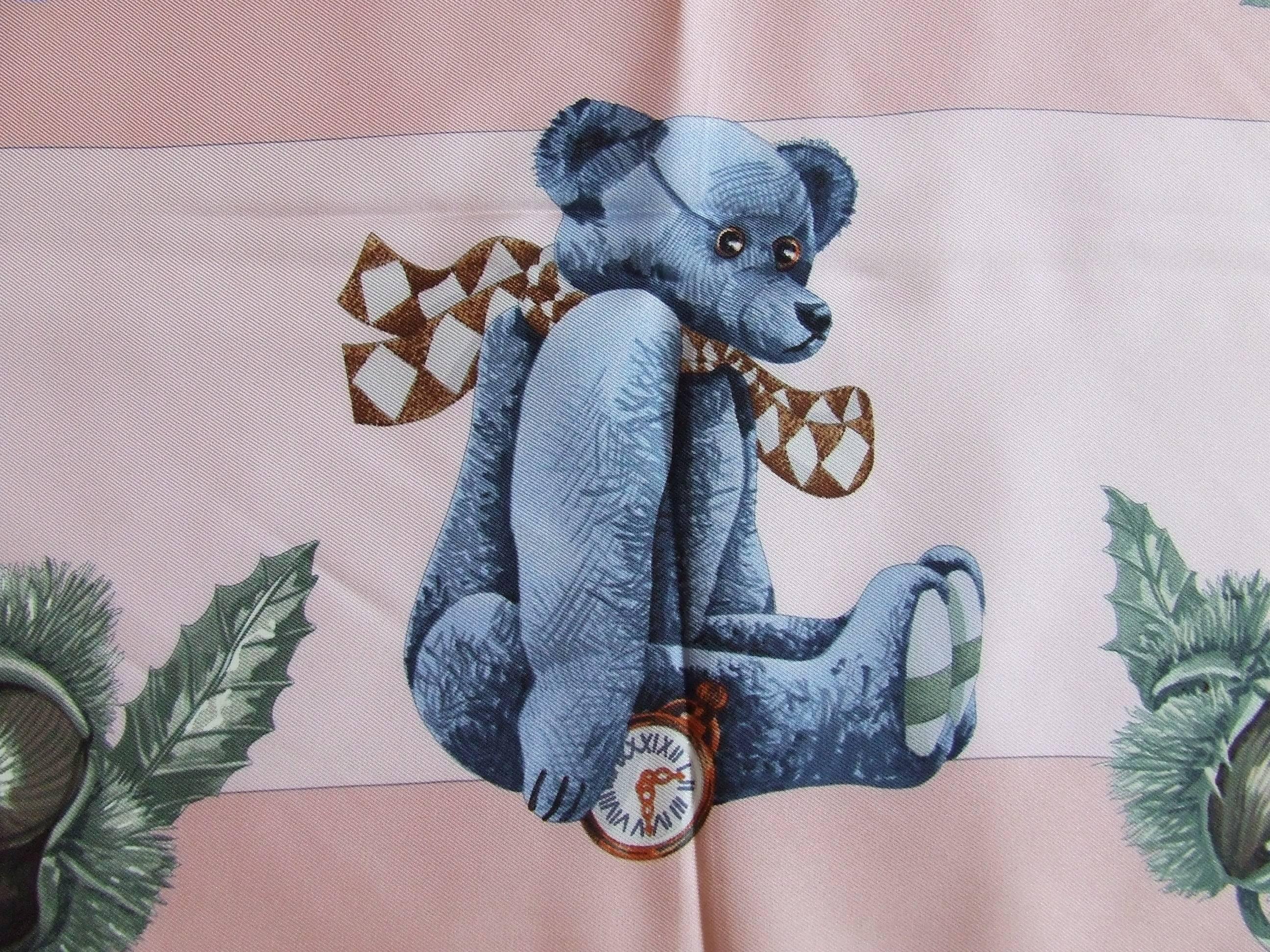 Hermes Silk Scarf Confidents des coeurs Bears Pink Blue 90 cm 1
