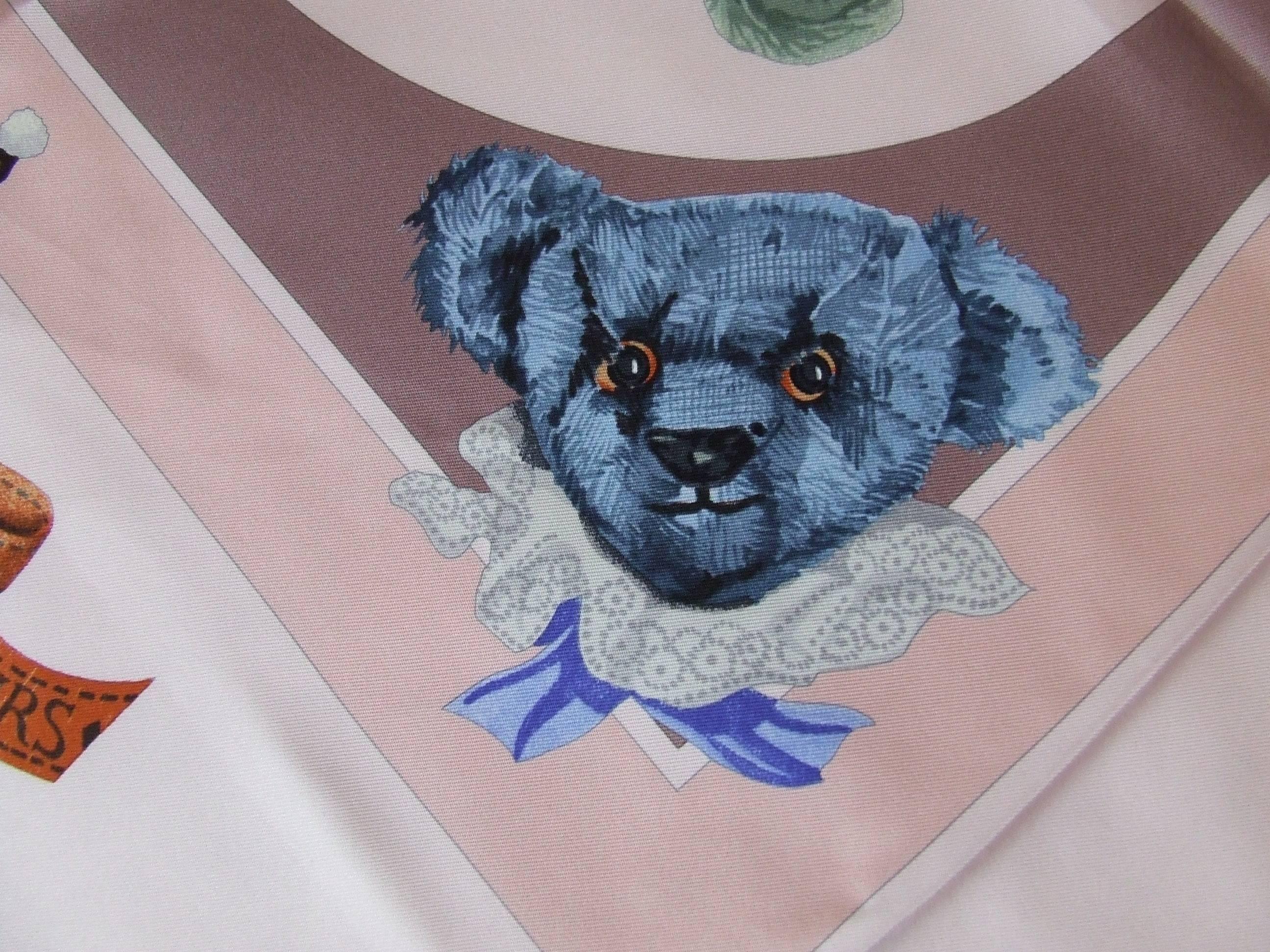Hermes Silk Scarf Confidents des coeurs Bears Pink Blue 90 cm 4