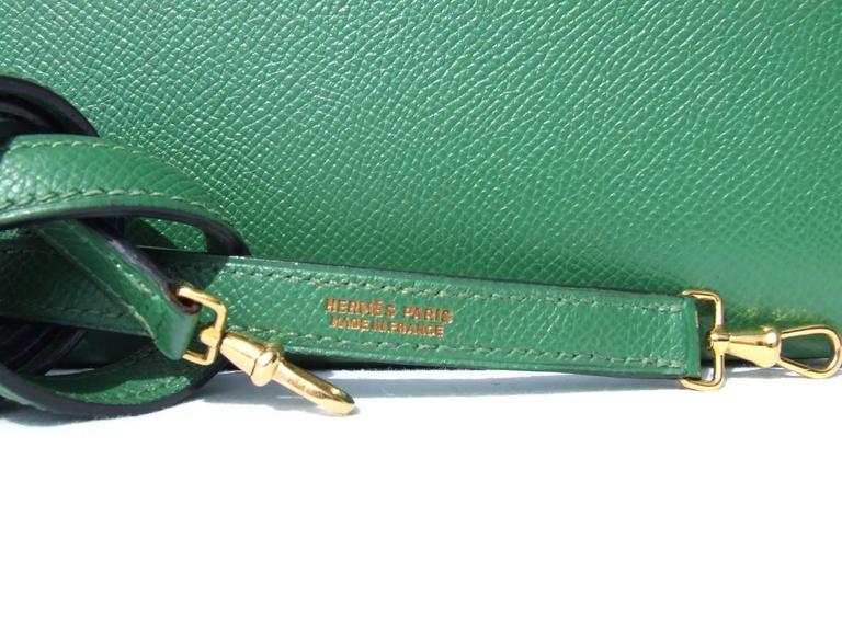 RARE Hermès Kelly 32 sellier handbag with strap in green courchevel and GHW