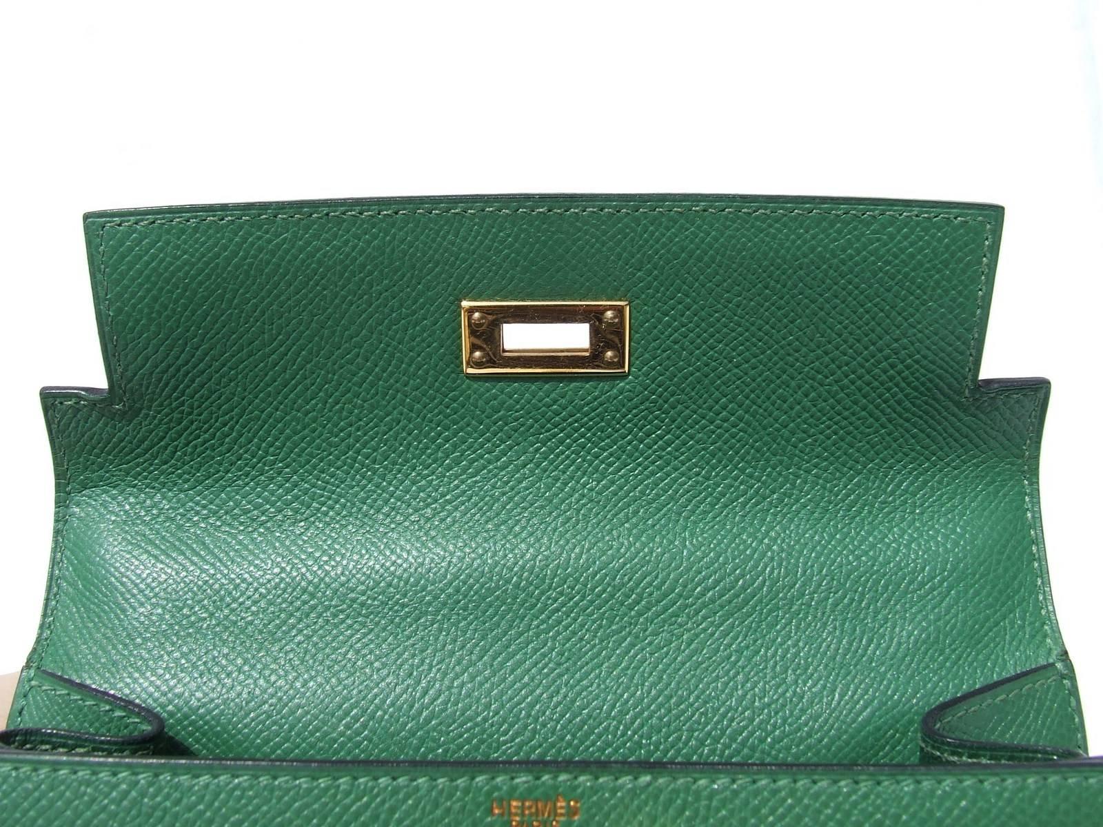 Rare Hermes Mini Kelly 20 cm Sellier Bag Green Courchevel Leather GHW  2