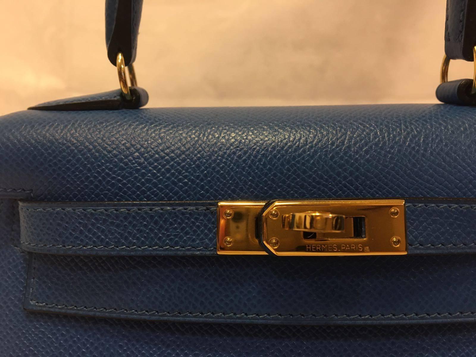 Super Cute Hermes Mini Kelly Sellier Bag Blue Courchevel Leather GHD 20 cm 1