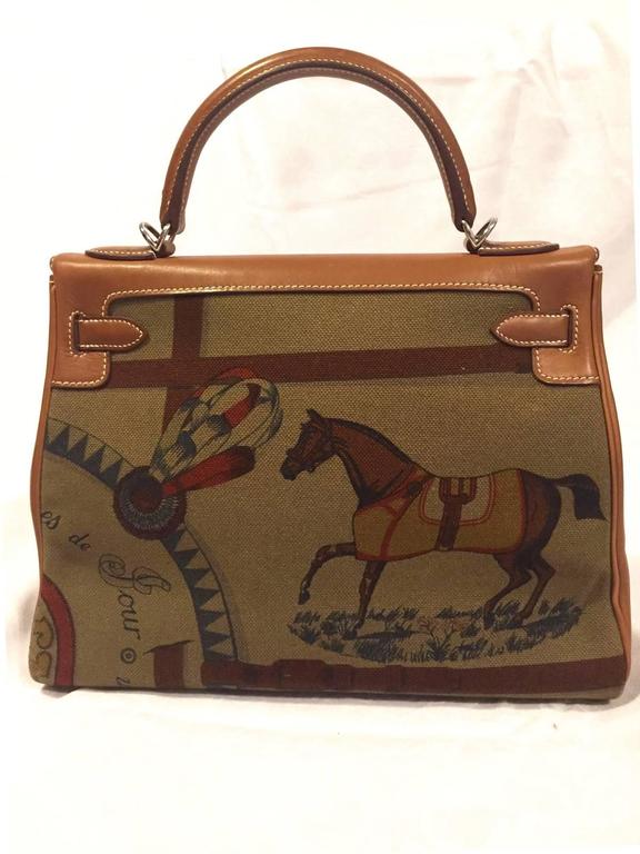 Rare Hermes e Kelly Bag Barenia Horse Print Toile PHW 32 cm