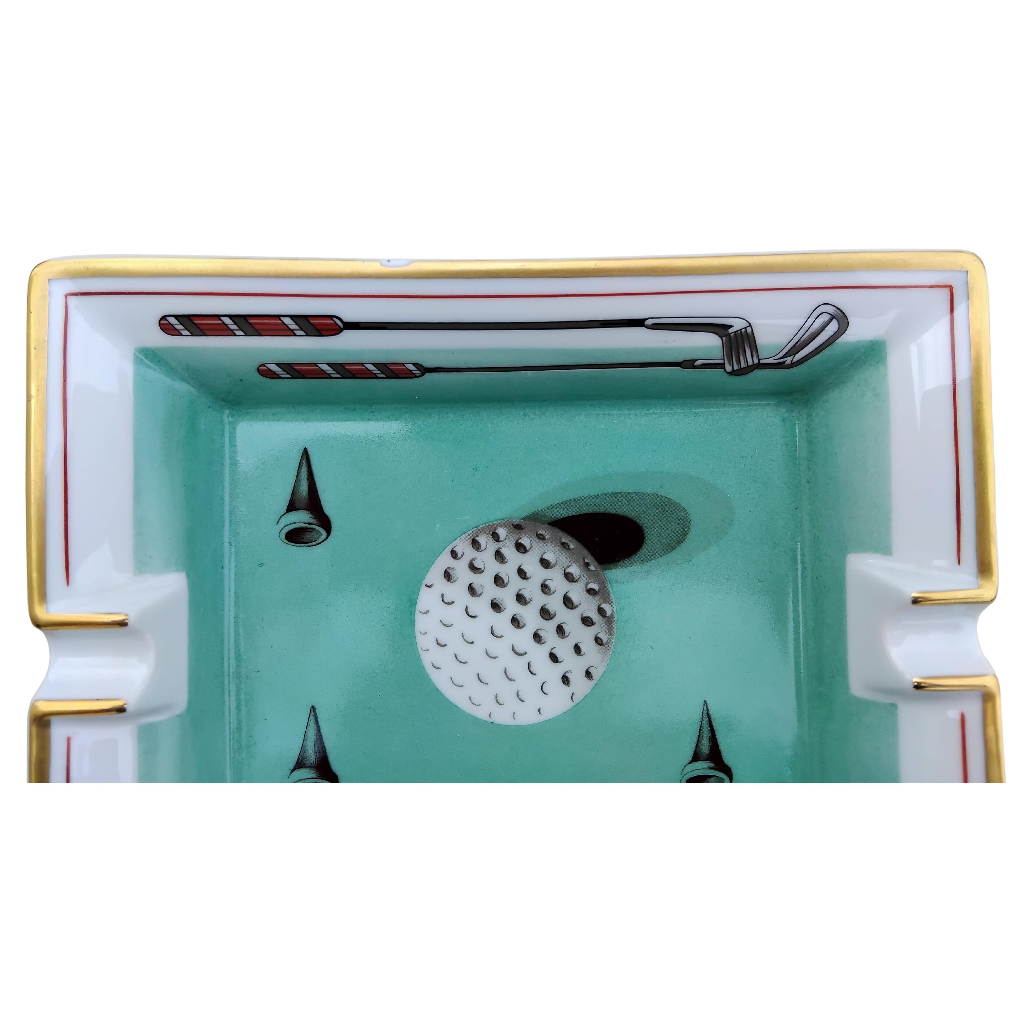Hermès Cendrier Cigare Impression Golf Porcelaine Or Unisexe en vente