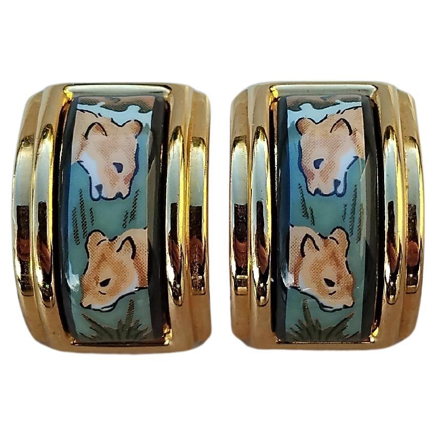 Orecchini Hermès con smalto d'oro: Leonesse Africa