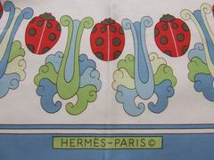 Rare Hermes Silk Scarf Coccinelles Ladybugs Karin Swildens White 88 cm