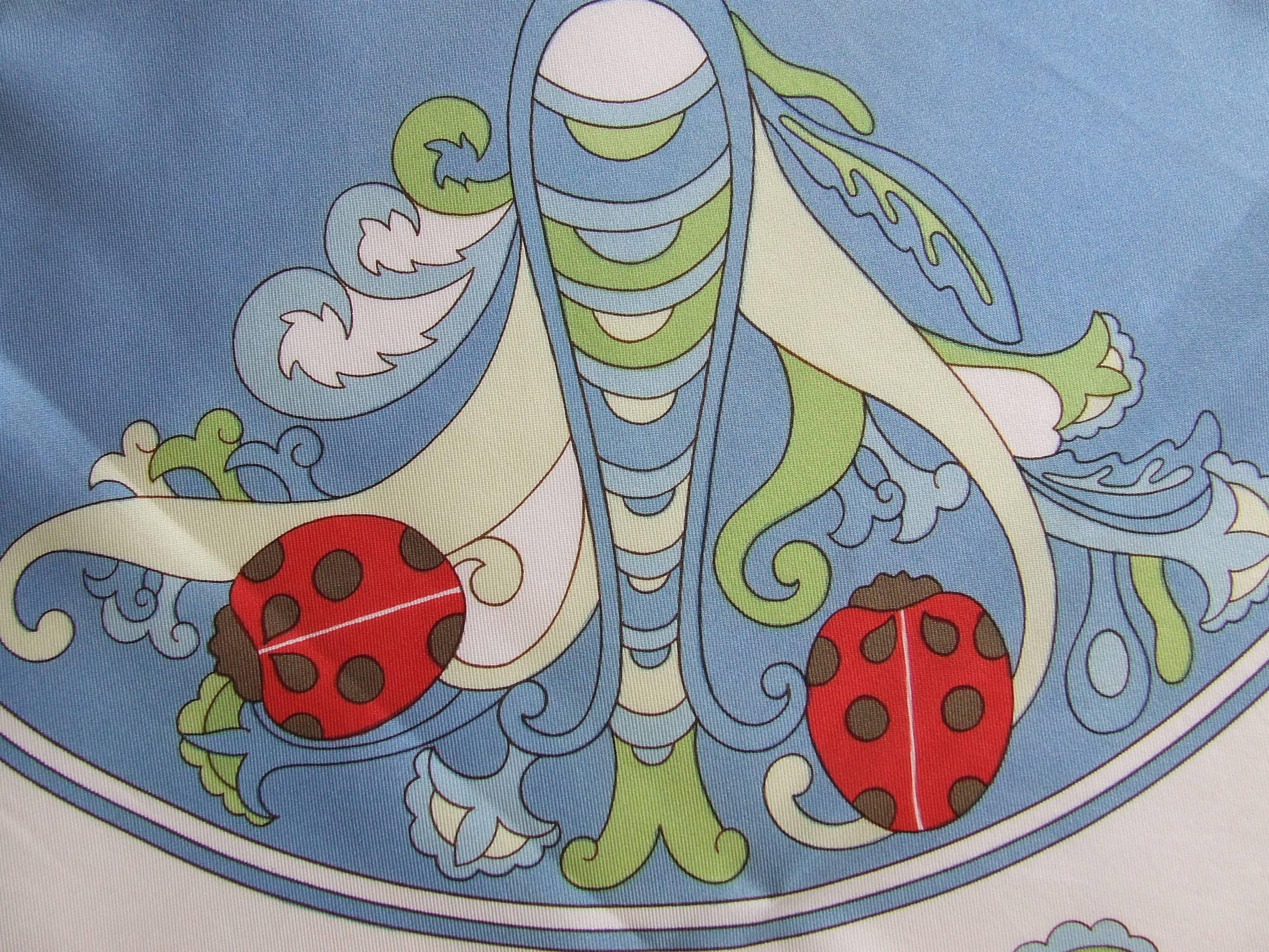 Rare Hermes Silk Scarf Coccinelles Ladybugs Karin Swildens White 88 cm 3