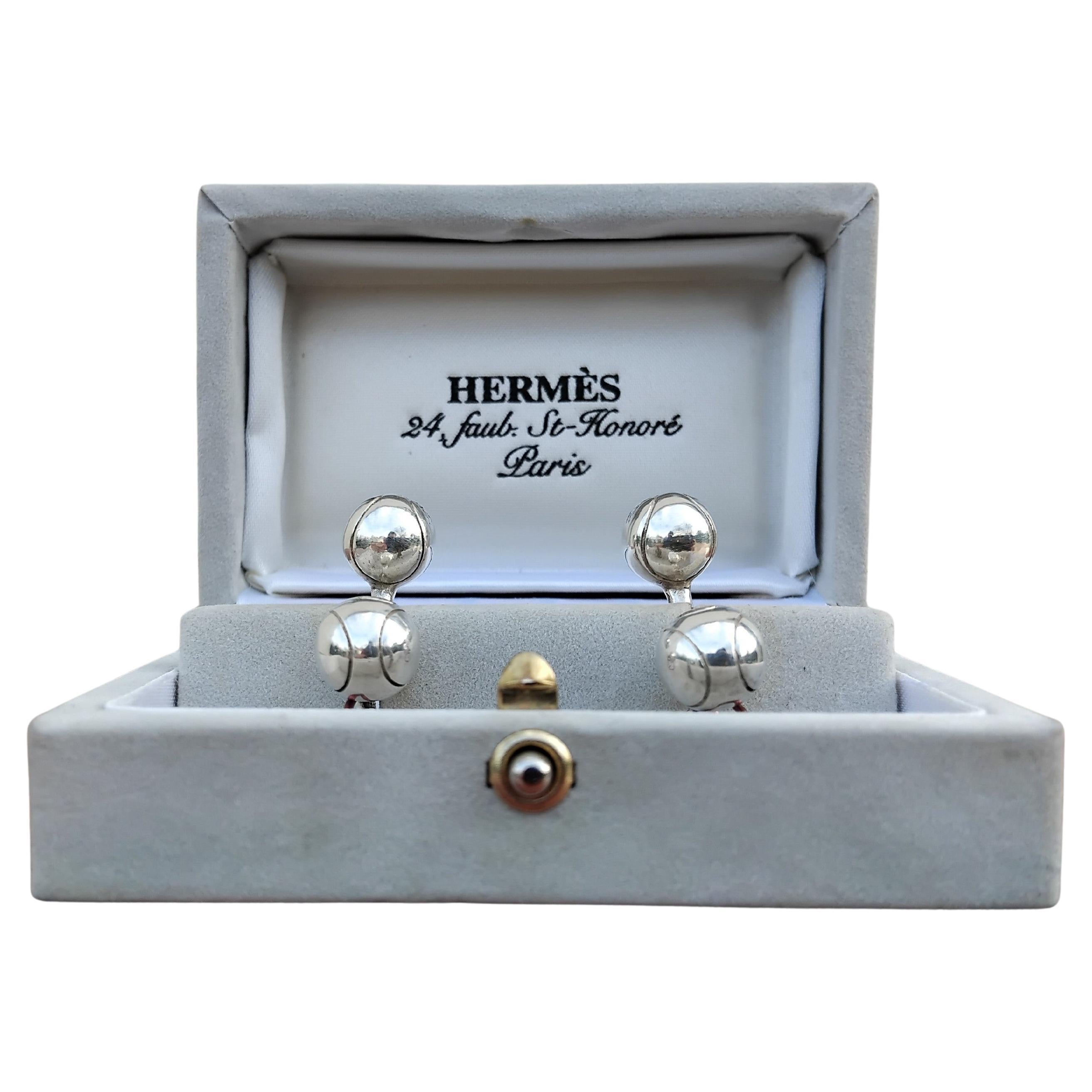 Gemelos Hermès de plata de ley con forma de pelotas de tenis