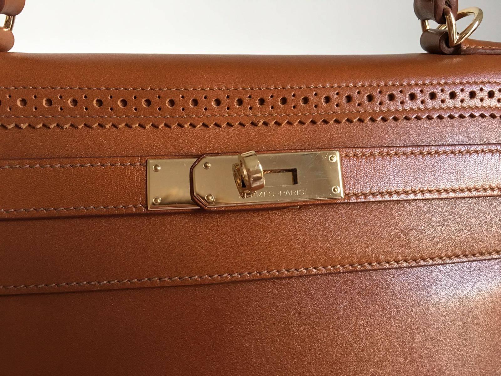 Women's Rare Hermes Kelly Ghillies Bag Fauve Tadelakt Permabrass Hdw 32 cm