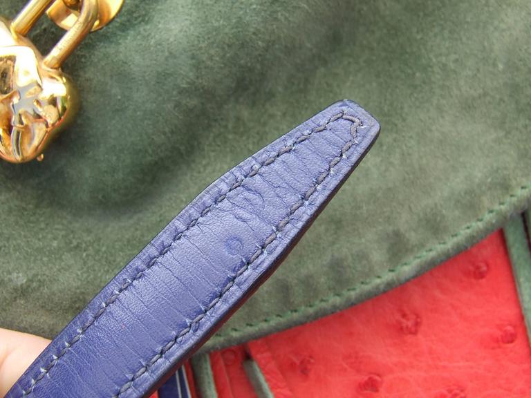 Rare Hermes Shoulder Flap Bag 2 ways 3 colors 3 material Ostrich Doblis ...