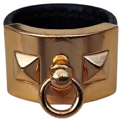 Hermès CDC Ring Collier de Chien Black Leather Size M