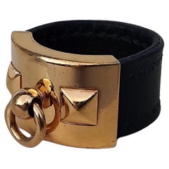 Hermès CDC Ring Collier de Chien Black Leather Size M
