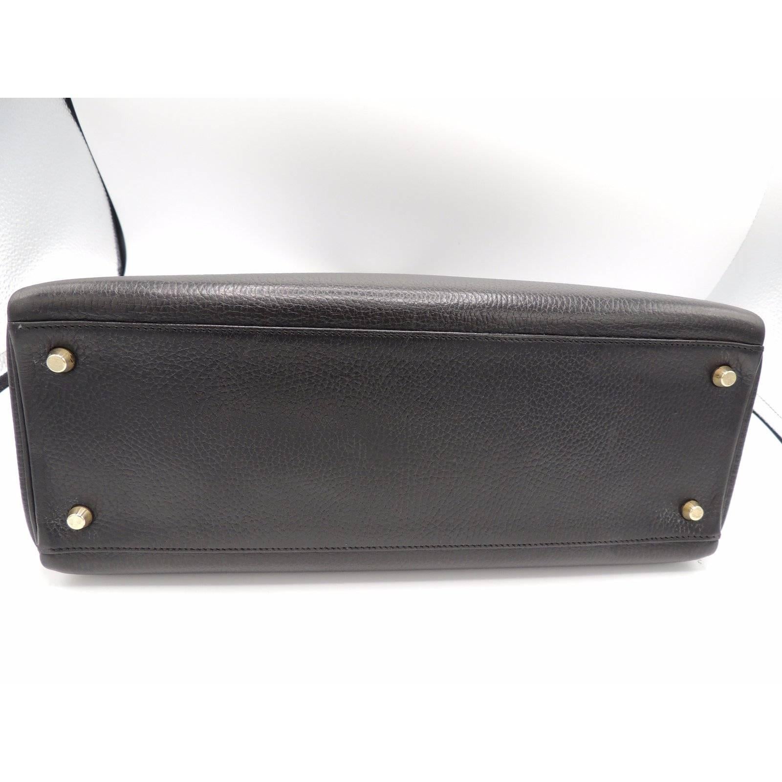 Women's Hermes Vintage Kelly Bag Ardennes Black Leather Gold Hardware 35 cm