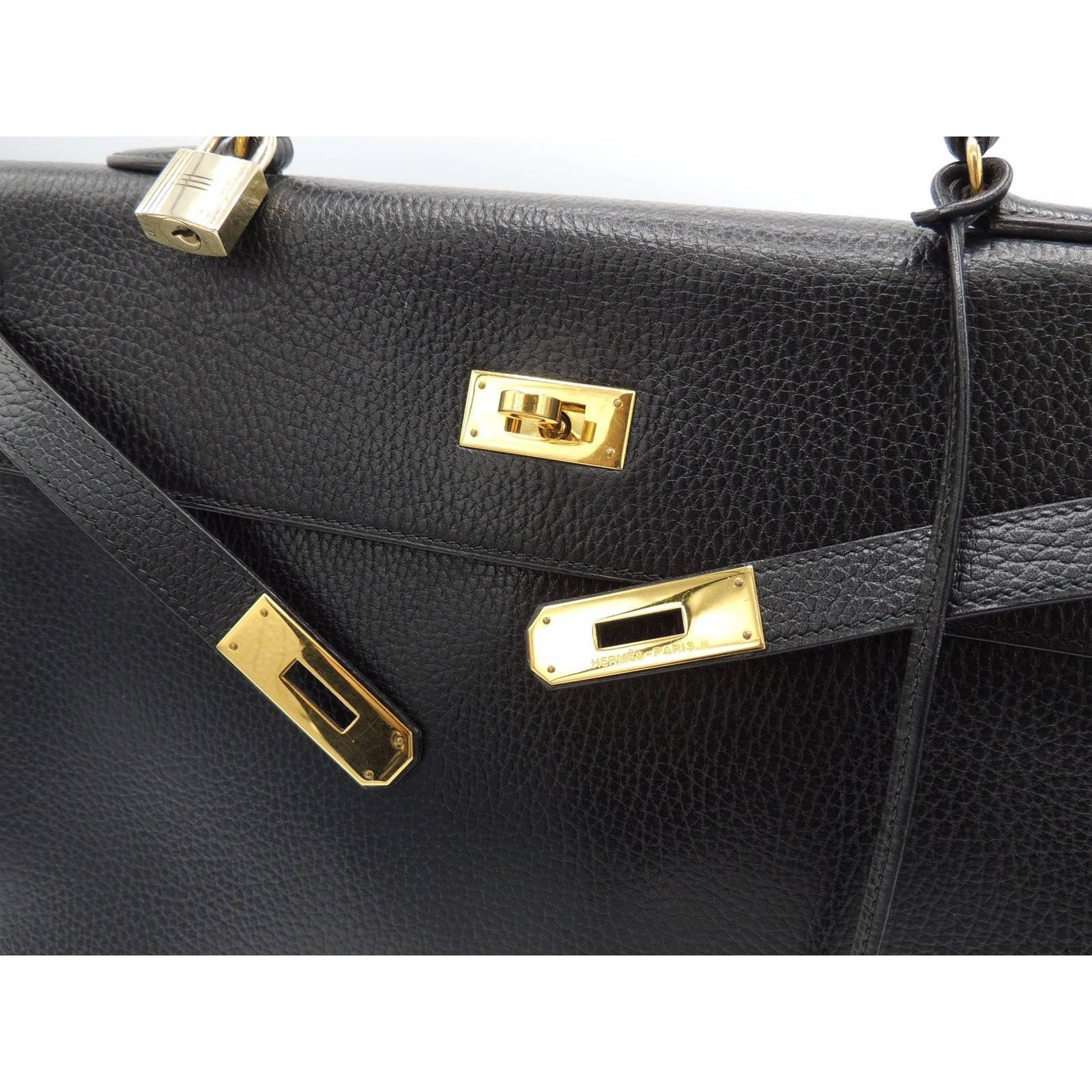 Hermes Vintage Kelly Bag Ardennes Black Leather Gold Hardware 35 cm 2