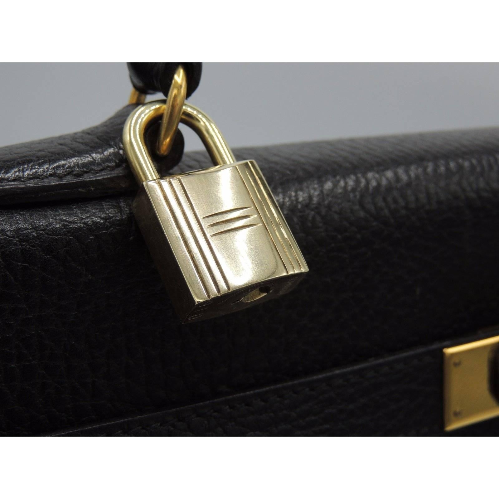 Hermes Vintage Kelly Bag Ardennes Black Leather Gold Hardware 35 cm 7