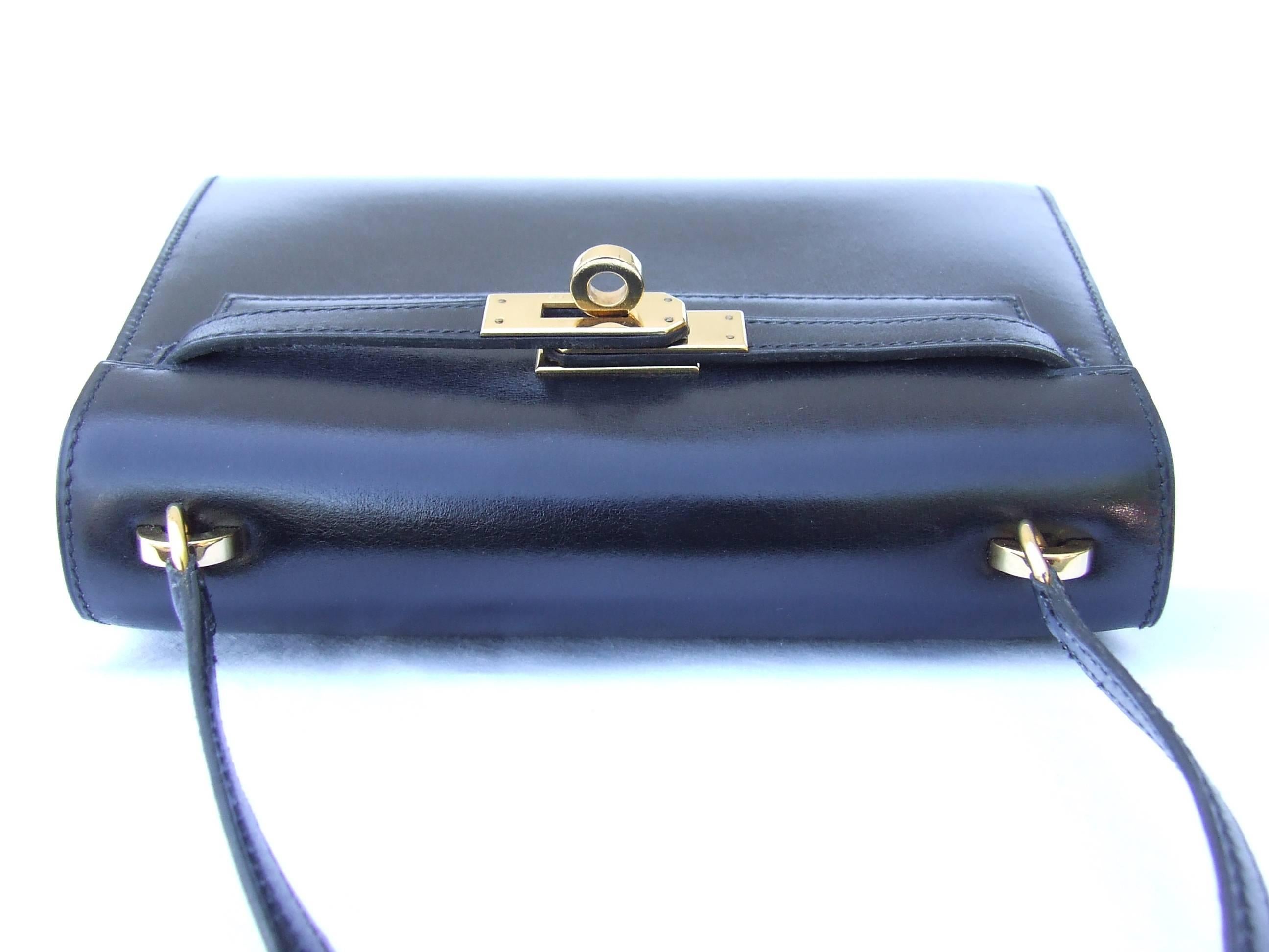 Hermès Vintage Mini Kelly Sellier Bag Black Box Leather Gold Hdw 20 cm 2