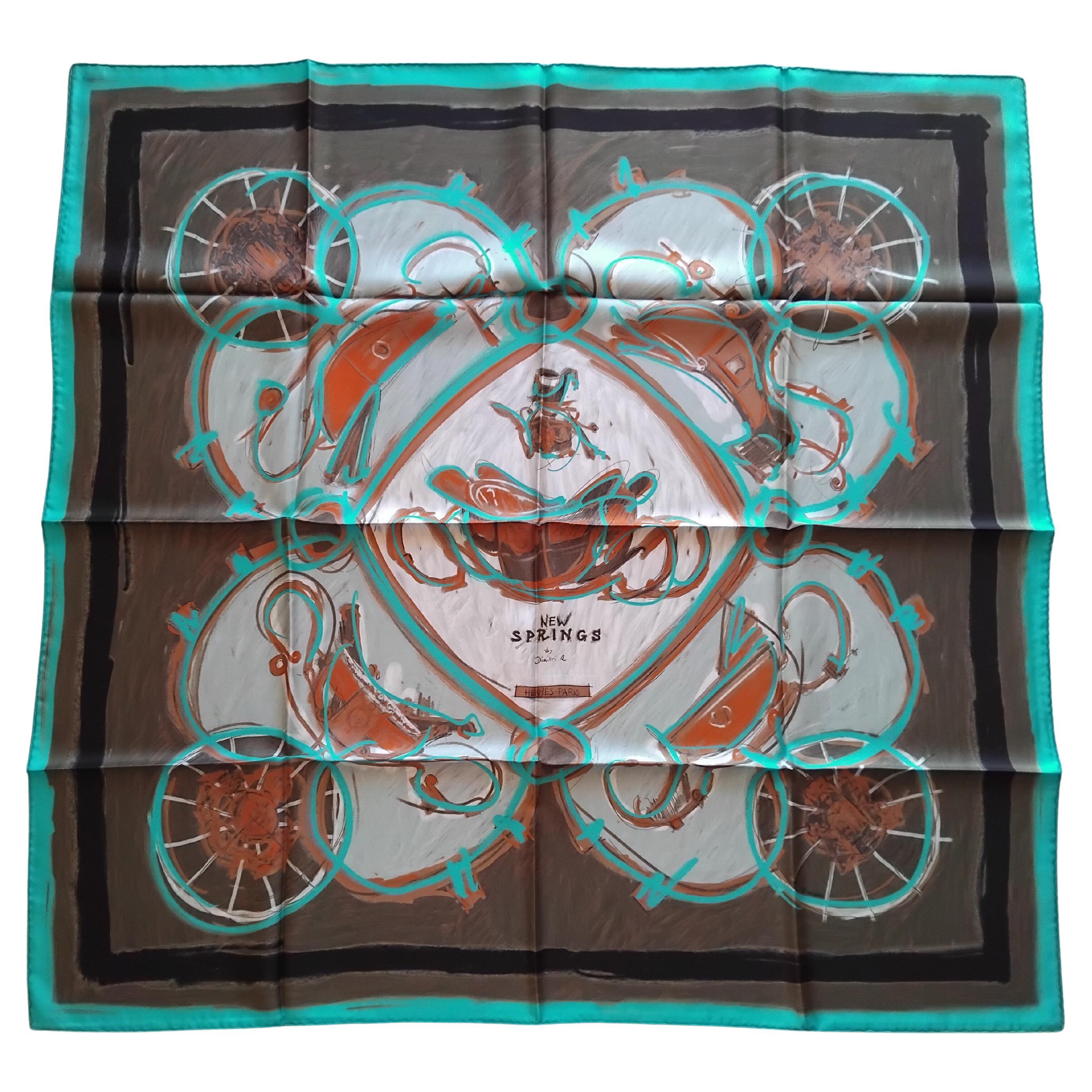 Authentic Hermes Silk Scarf New Springs RYBALTCHENKO Blue 90 cm For Sale