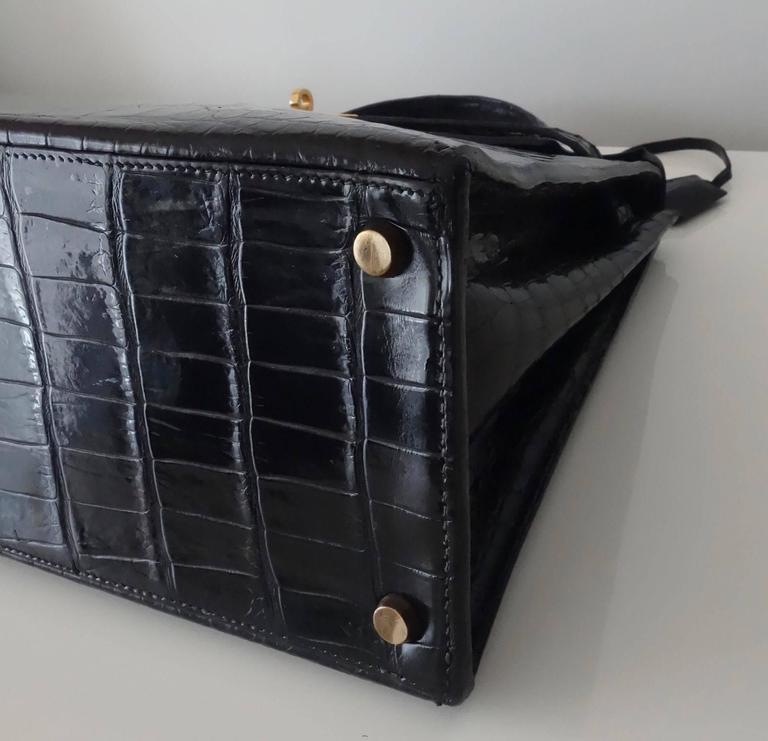Hermes Vintage Kelly Bag Shiny Black Alligator Crocodile GHW 32 cm For ...
