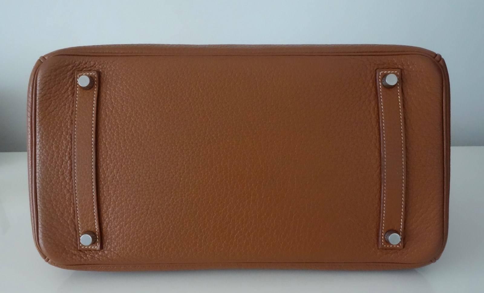 Brown Hermes Birkin Handbag Gold Taurillon Clemence Leather PHW 35 cm