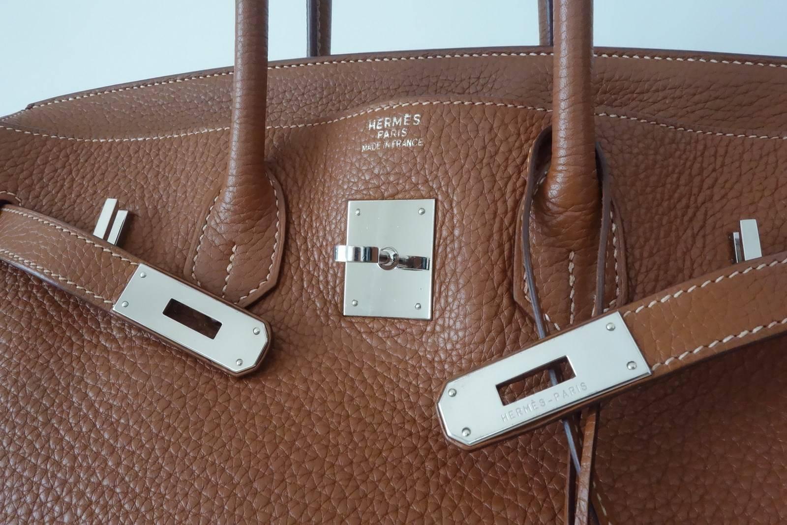 Hermes Birkin Handbag Gold Taurillon Clemence Leather PHW 35 cm 1