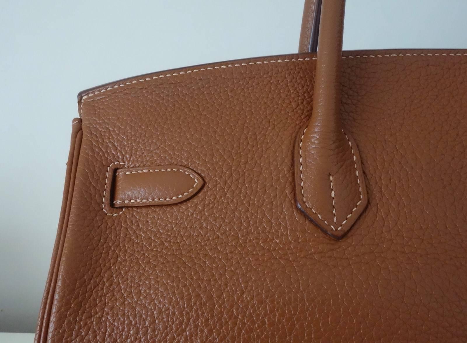Hermes Birkin Handbag Gold Taurillon Clemence Leather PHW 35 cm 6
