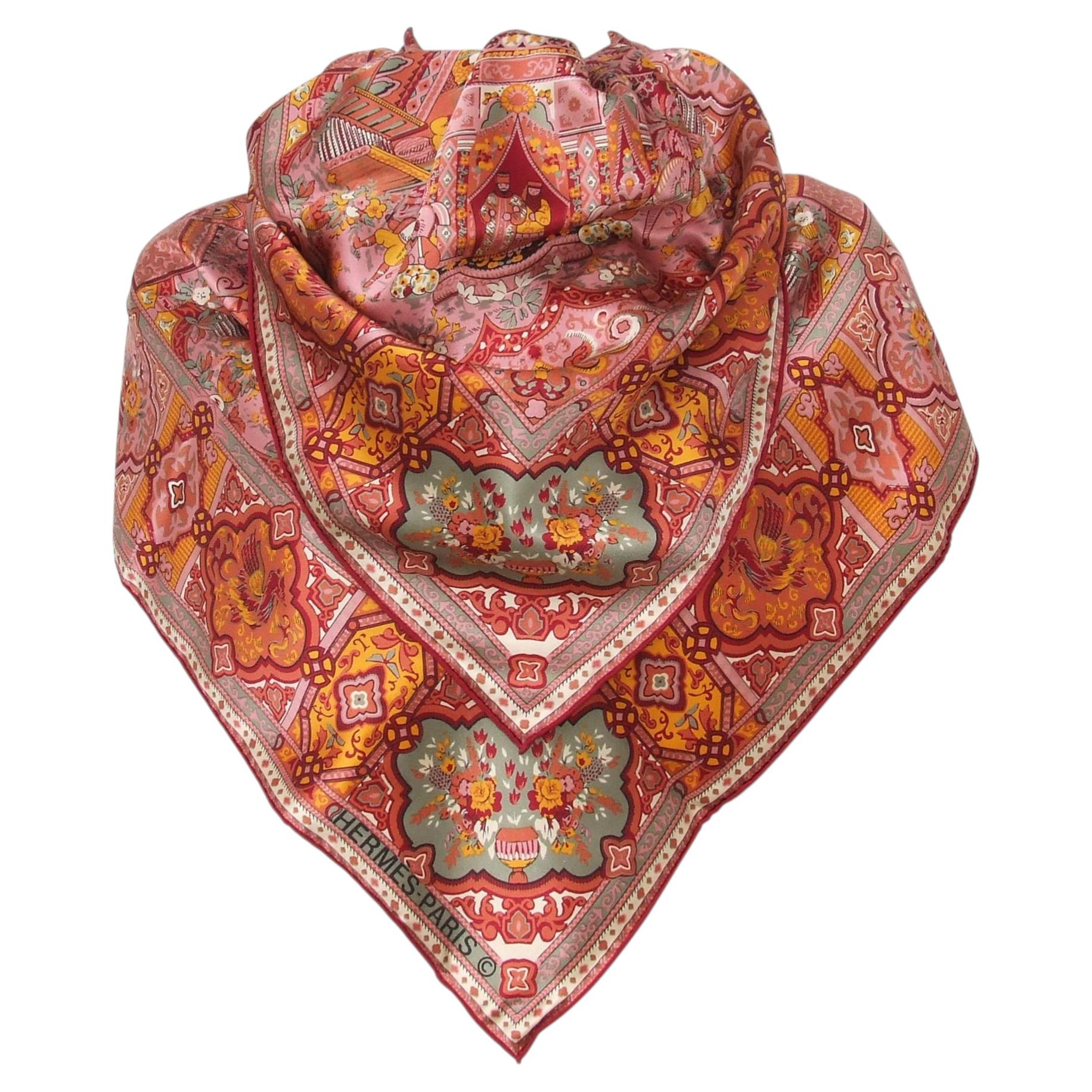 Exceptional Hermès Exclusif Giant Shawl Silk Scarf Oriental Drawings For Sale