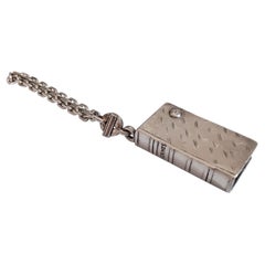 Exceptional Hermès Book Shaped Telephone Repertory Keychain Silver