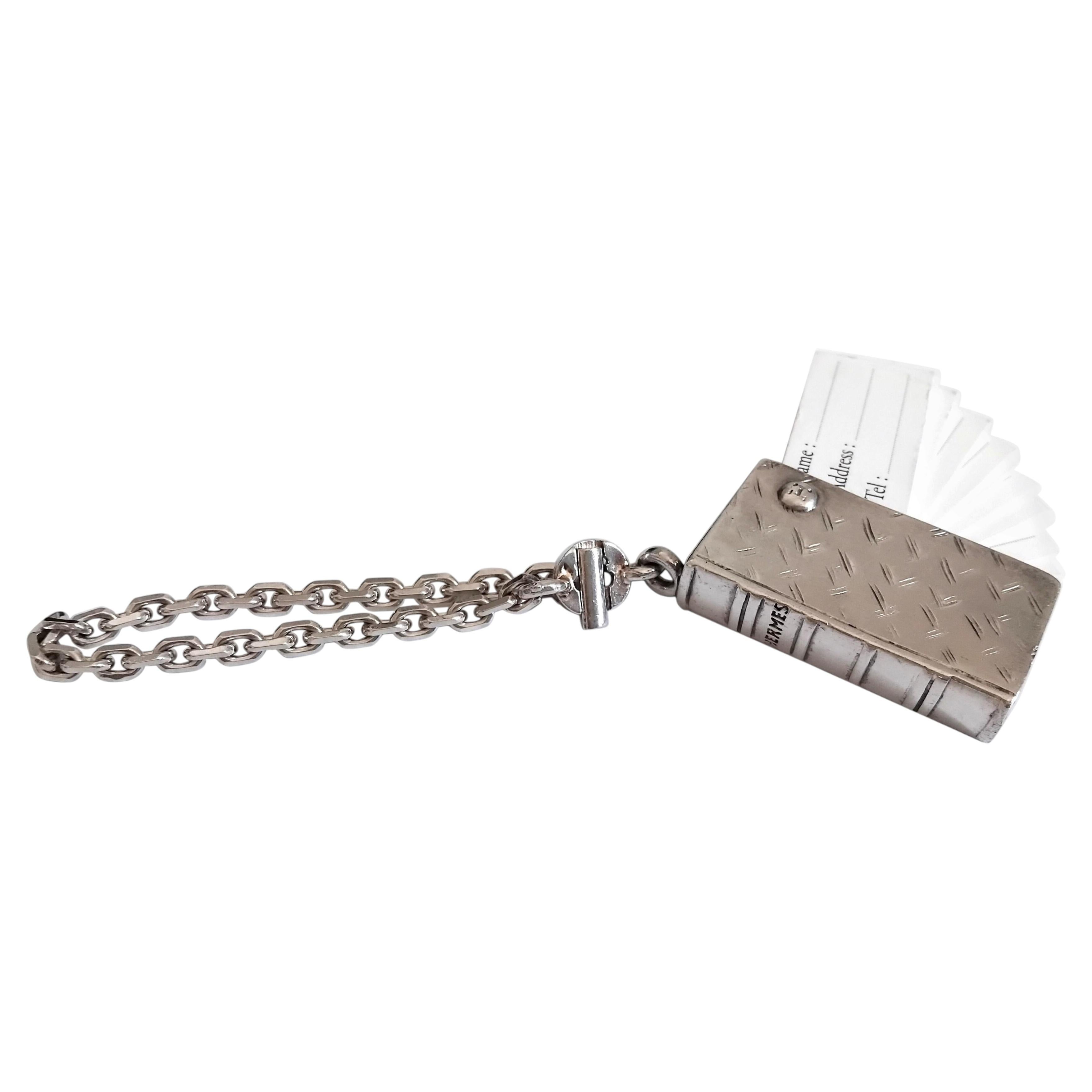 Exceptional Hermès Book Shaped Telephone Repertory Keychain Silver
