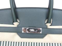 RARE Hermes Birkin Bag Toile Riga Veau Swift Leather Beige Dark Green 35 cm BNIB
