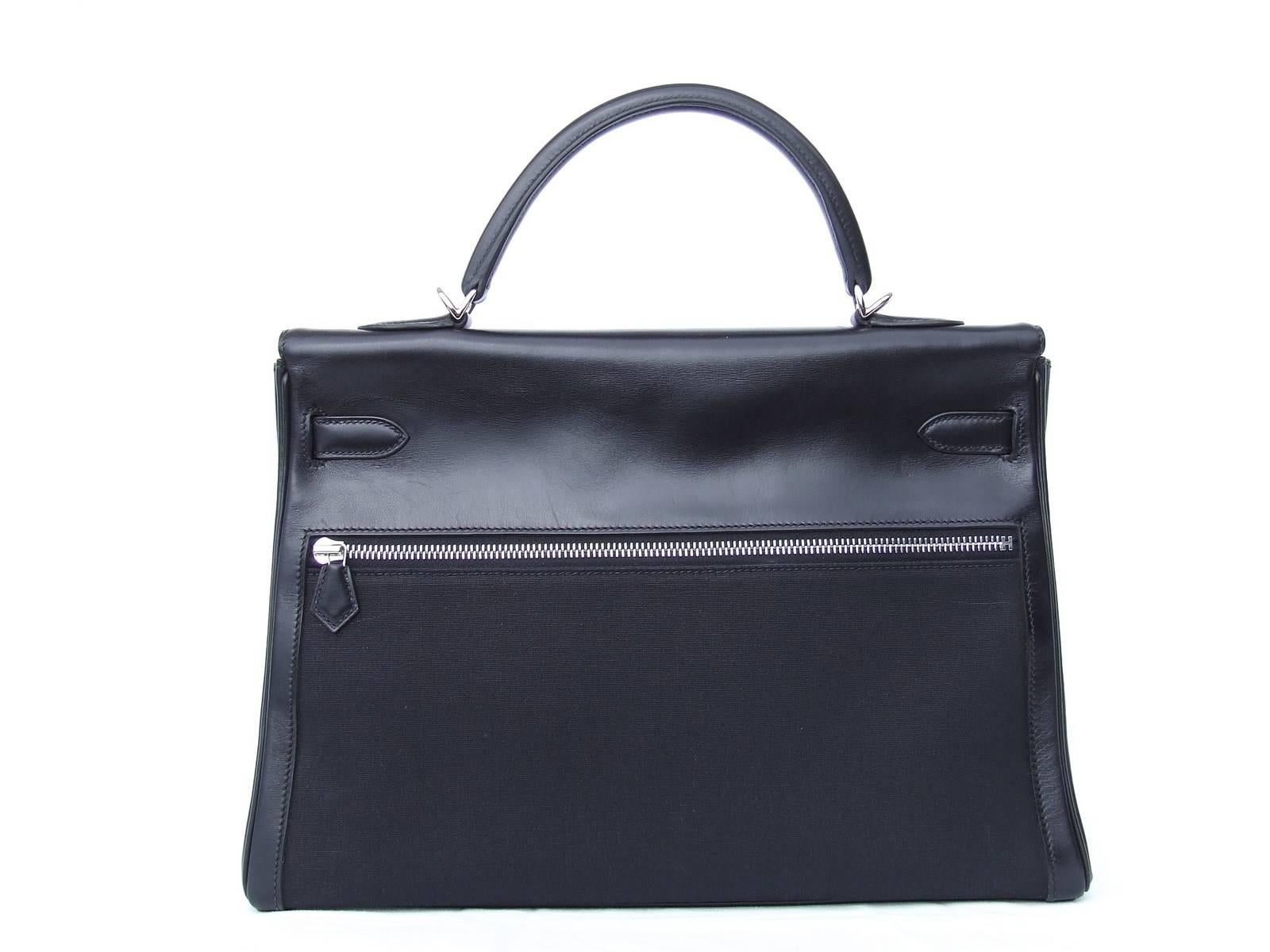 Hermès Kelly Lakis Bag Black Toile and Leather Palladium Hdw 35 cm Rare ...