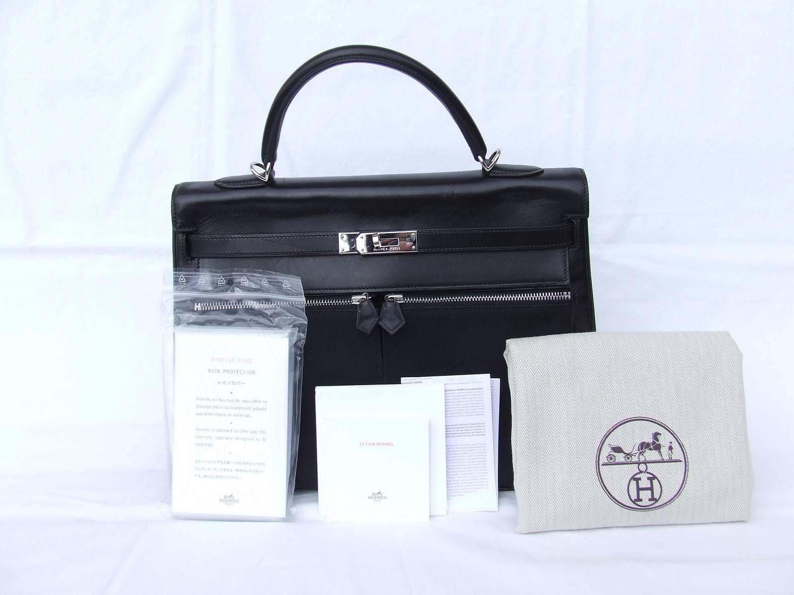Hermès Kelly Lakis Bag Black Toile and Leather Palladium Hdw 35 cm Rare 4