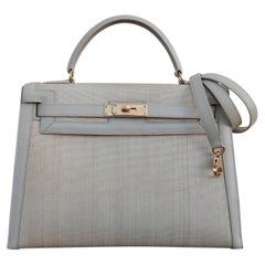 Hermès Vintage Kelly-Tasche 32 cm, Pferdehaar, Crinoline, New Gold, HDW, aus Spanien