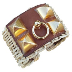 Hermès Medor Picnic Collier De Chien Cuff Bracelet Manchette Osier Fauve Ghw S.2