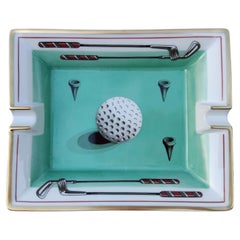 Hermès XX century Golf Print Porcelain Cigar Ashtray with Gold Trim