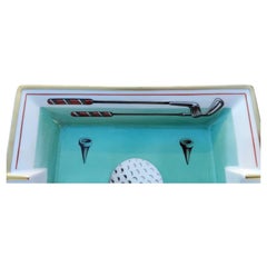 Hermès XX century Golf Print Porcelain Cigar Ashtray with Gold Trim